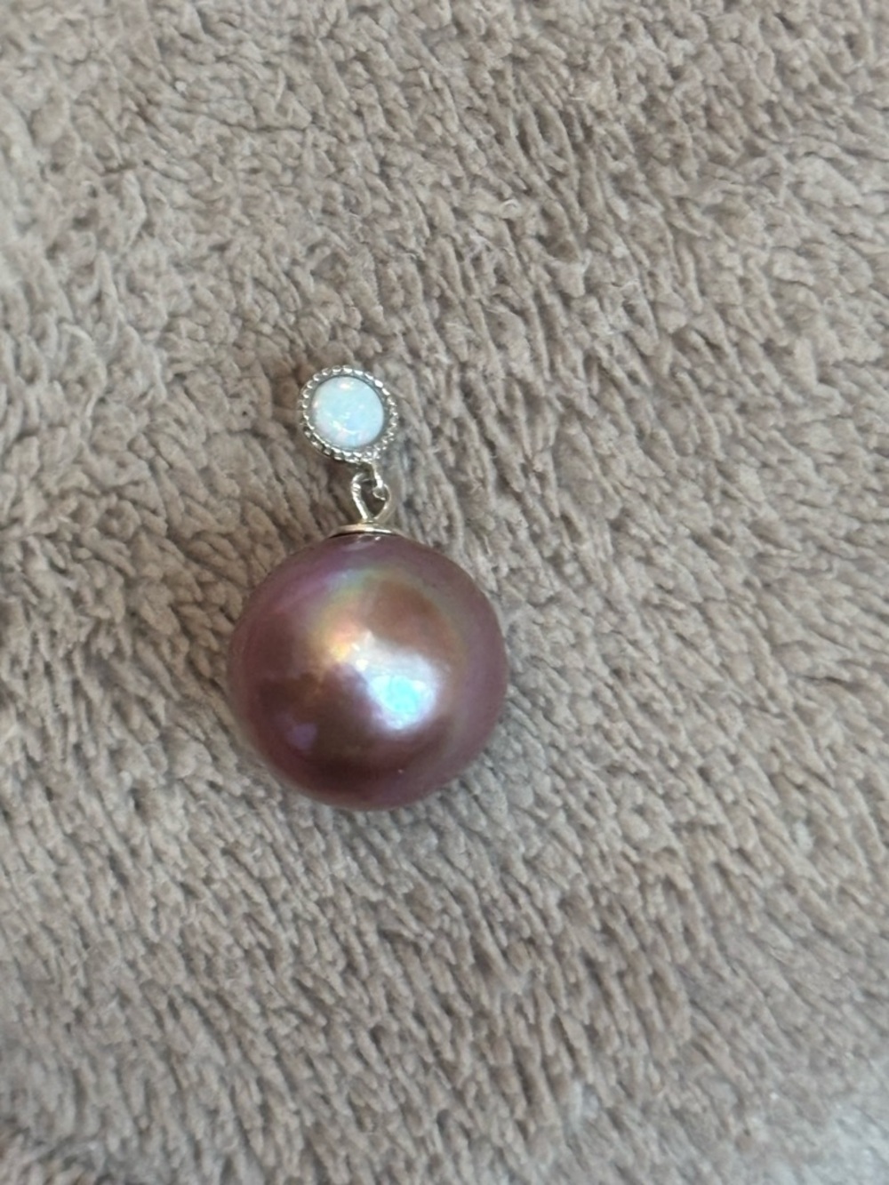 Iridescent Pink Pearl Drop Pendant with Opal Accent